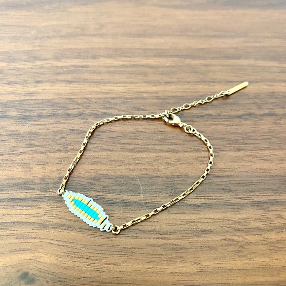 Gold, White & Turquoise Delicate Beaded Bracelet - Picture 2 of 3